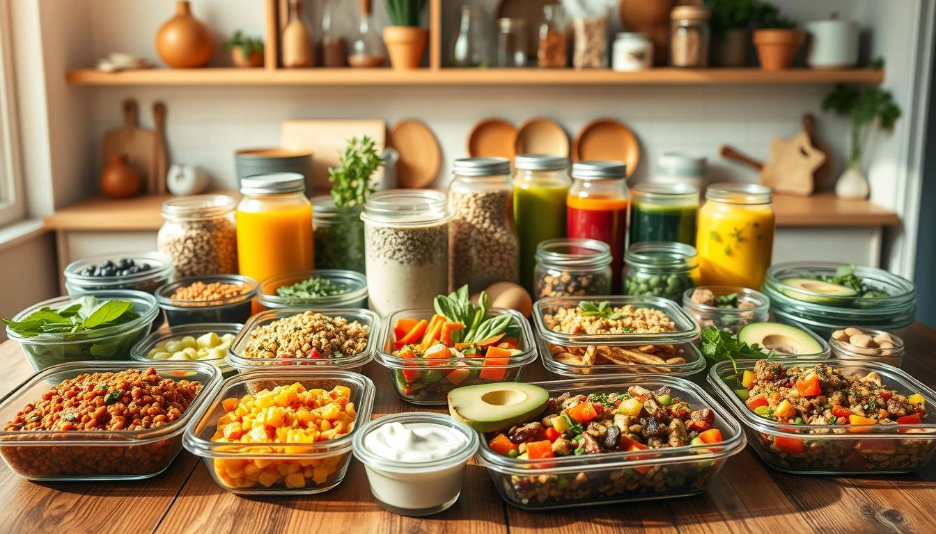 Vegan Meal Prep Ideas: Tasty and Convenient 3 Vegan meal prep with colorful fresh vegetables, grains, and plant-based protein bowls.